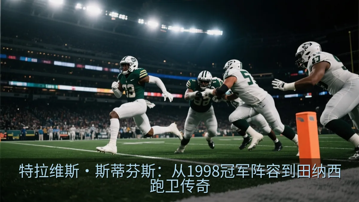 橄榄球跑卫在大型体育场比赛中持球冲刺